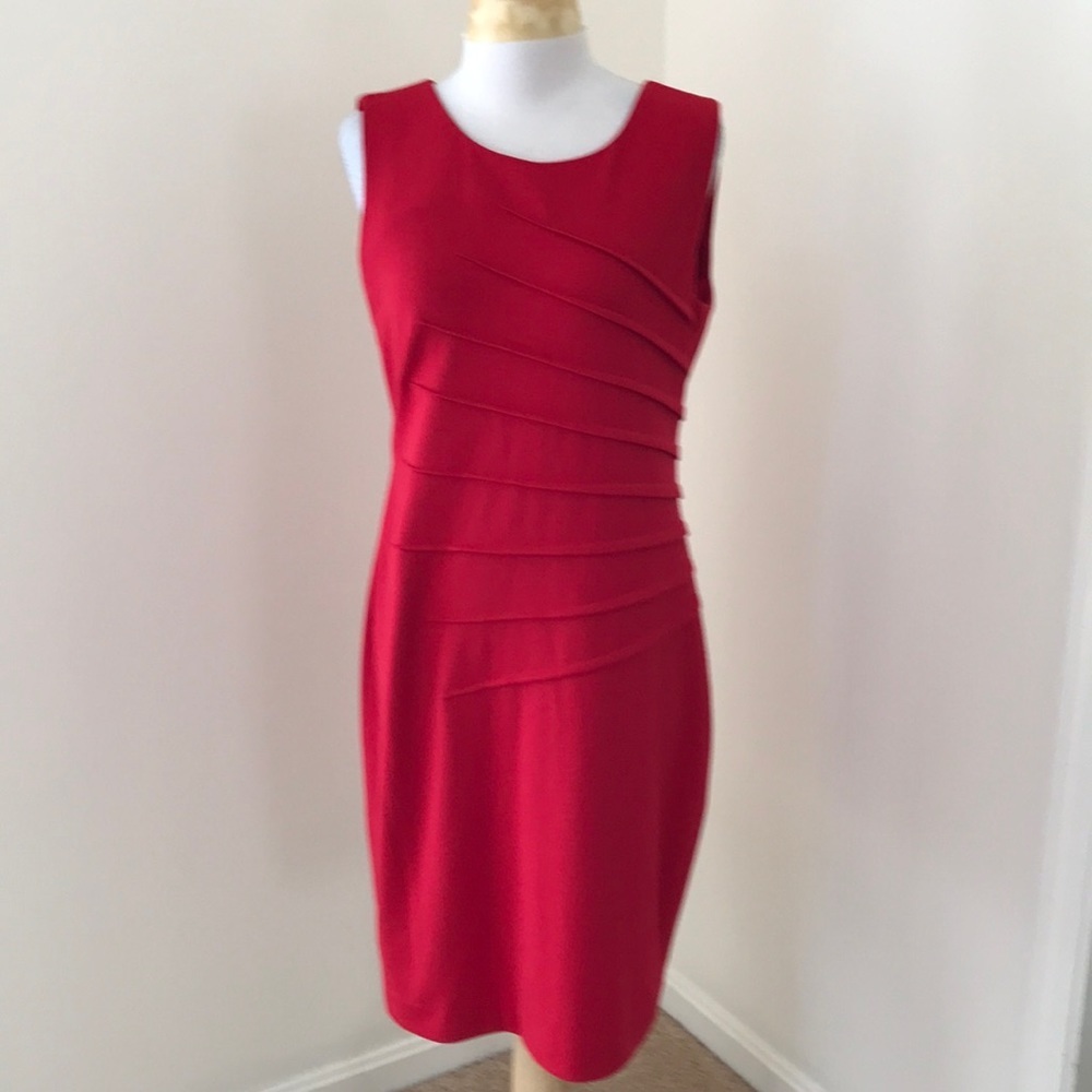CALVIN KLEIN Size 10 red sheath pleated dress